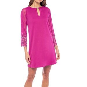 Marina Magenta Mini Beaded Sleeve Dress 12